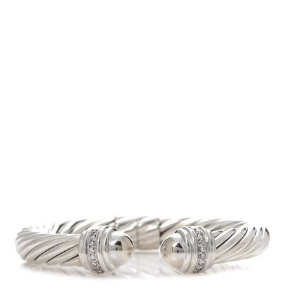 David Yurman Sterling Silver Diamond 10mm Cable Classics Hinged Bracelet 1 of 4