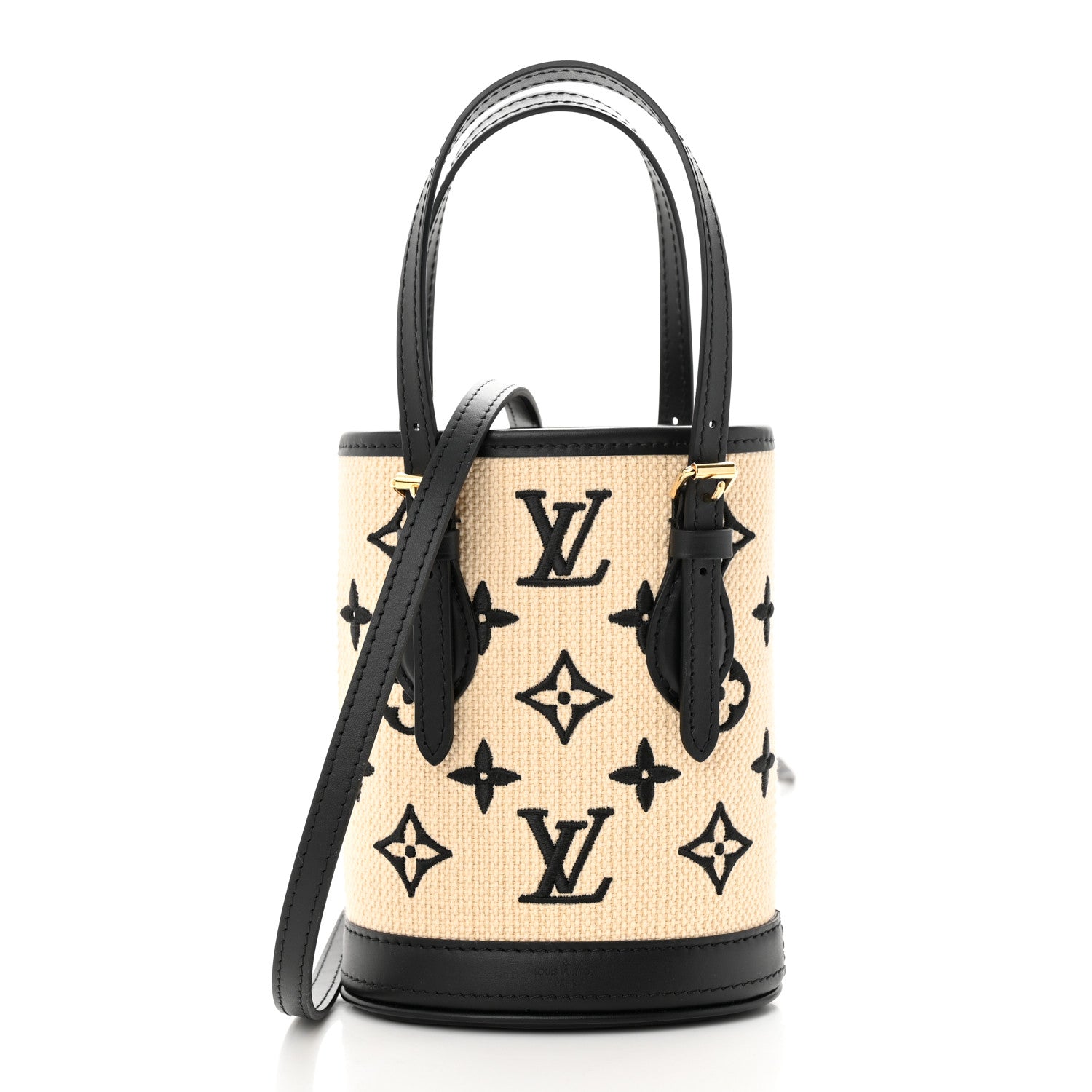 Louis Vuitton Cotton Calfskin Monogram Nano Bucket Bag Black 3 of 12
