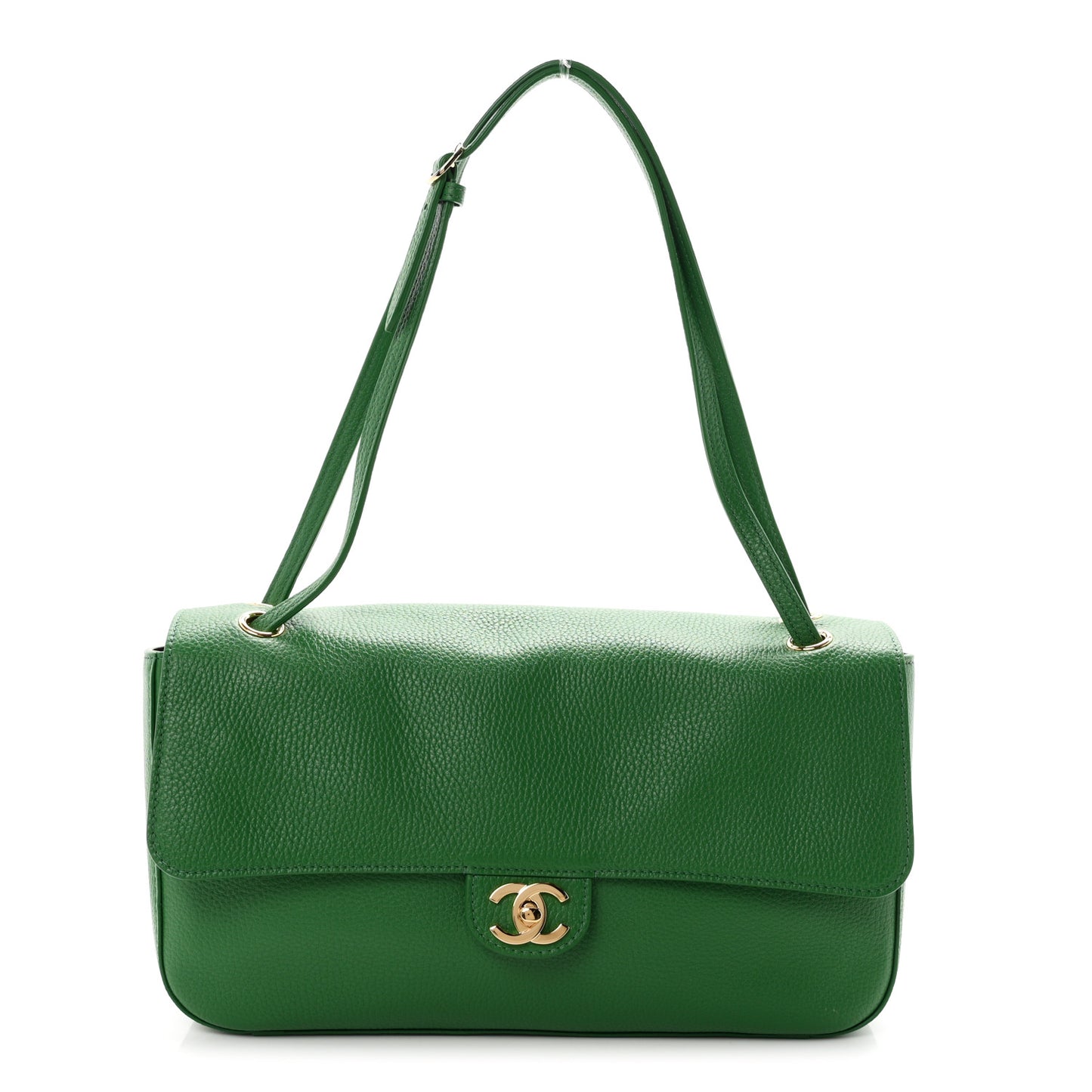 Grained Calfskin Small Souplissimo Maxi Flap Green