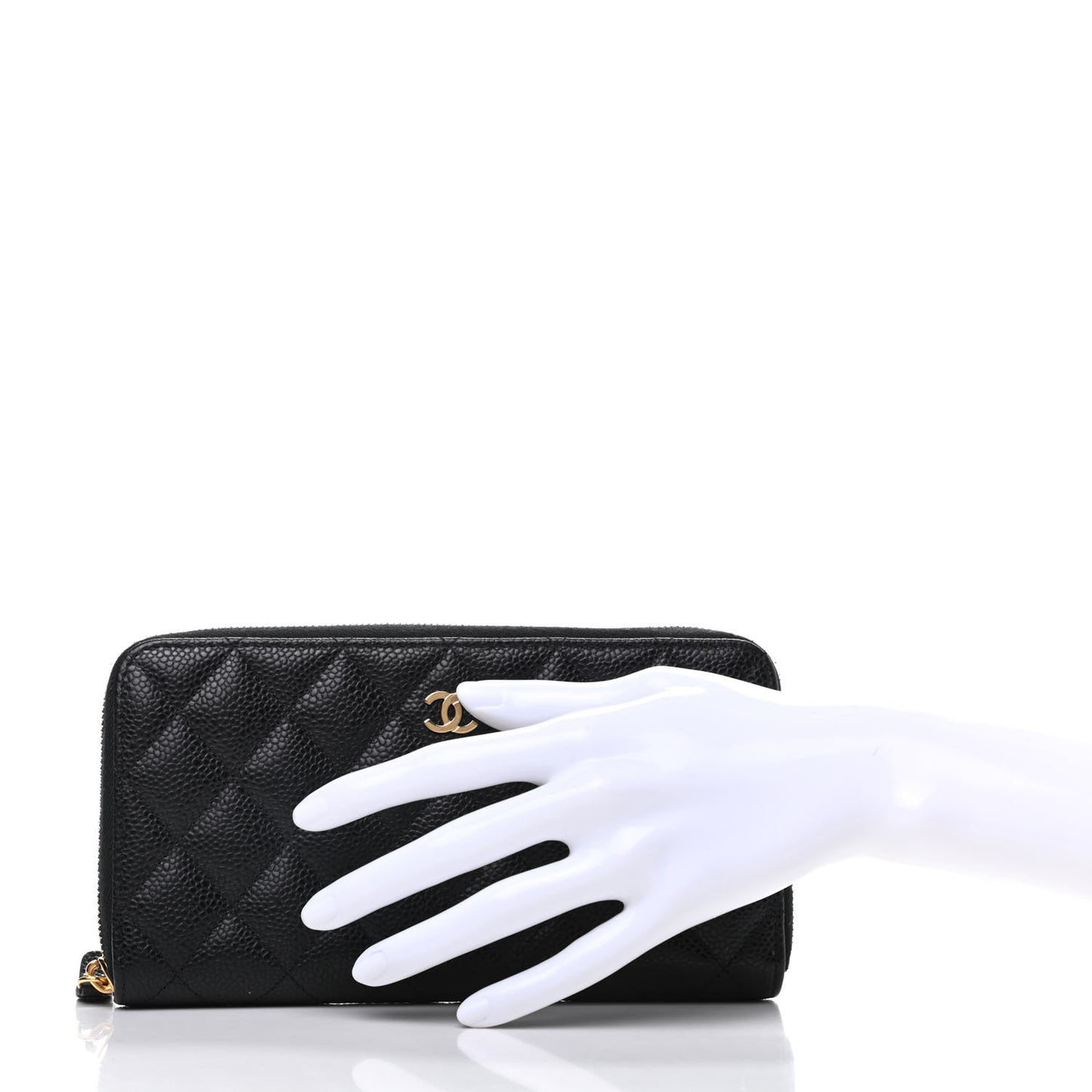 Caviar Quilted Large Gusset Zip Around Wallet Black