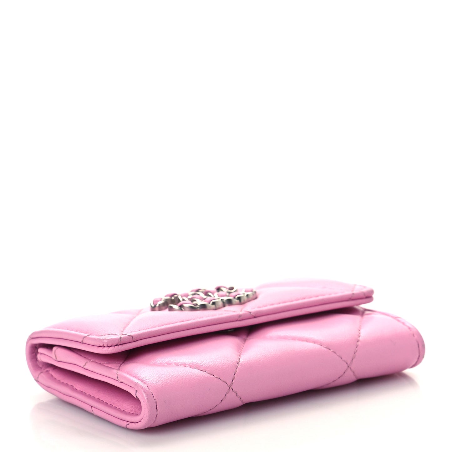 Lambskin Quilted Chanel 19 Flap Card Holder Pink