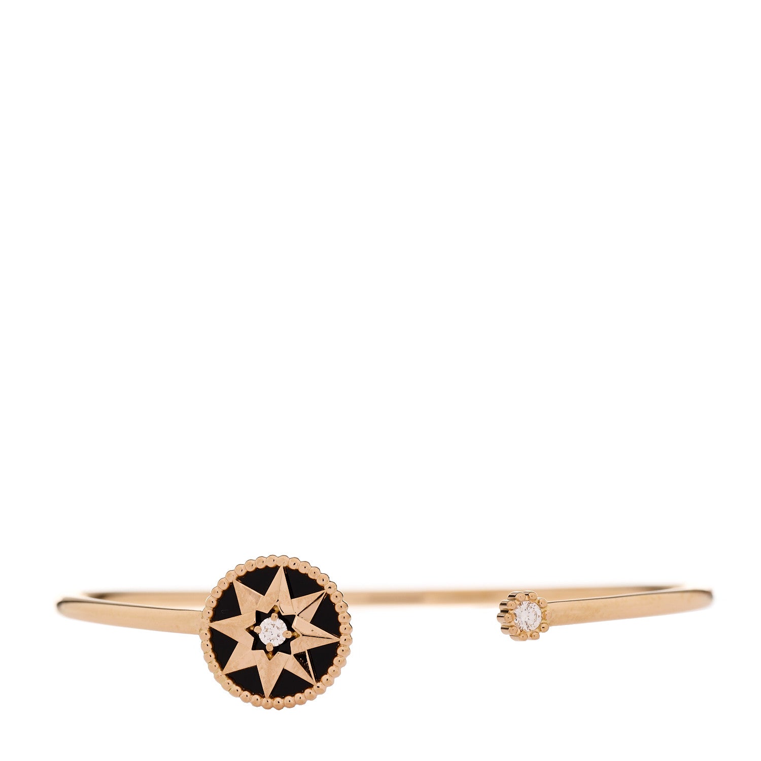 Christian Dior 18K Rose Gold Diamond Black Onyx Rose Des Vents Cuff Bracelet 1 of 5