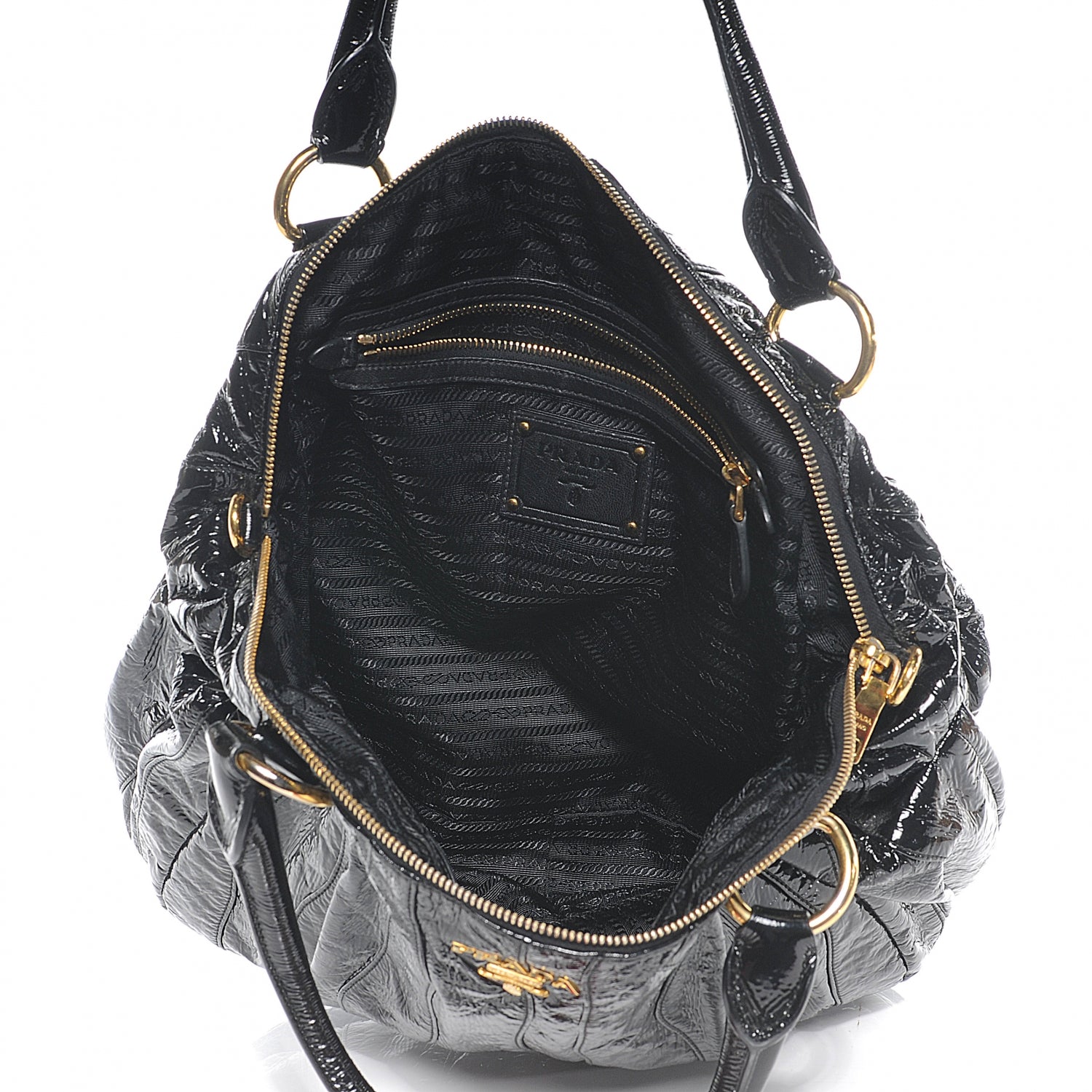 Prada Vernice Stripes Handbag Black 5 of 13