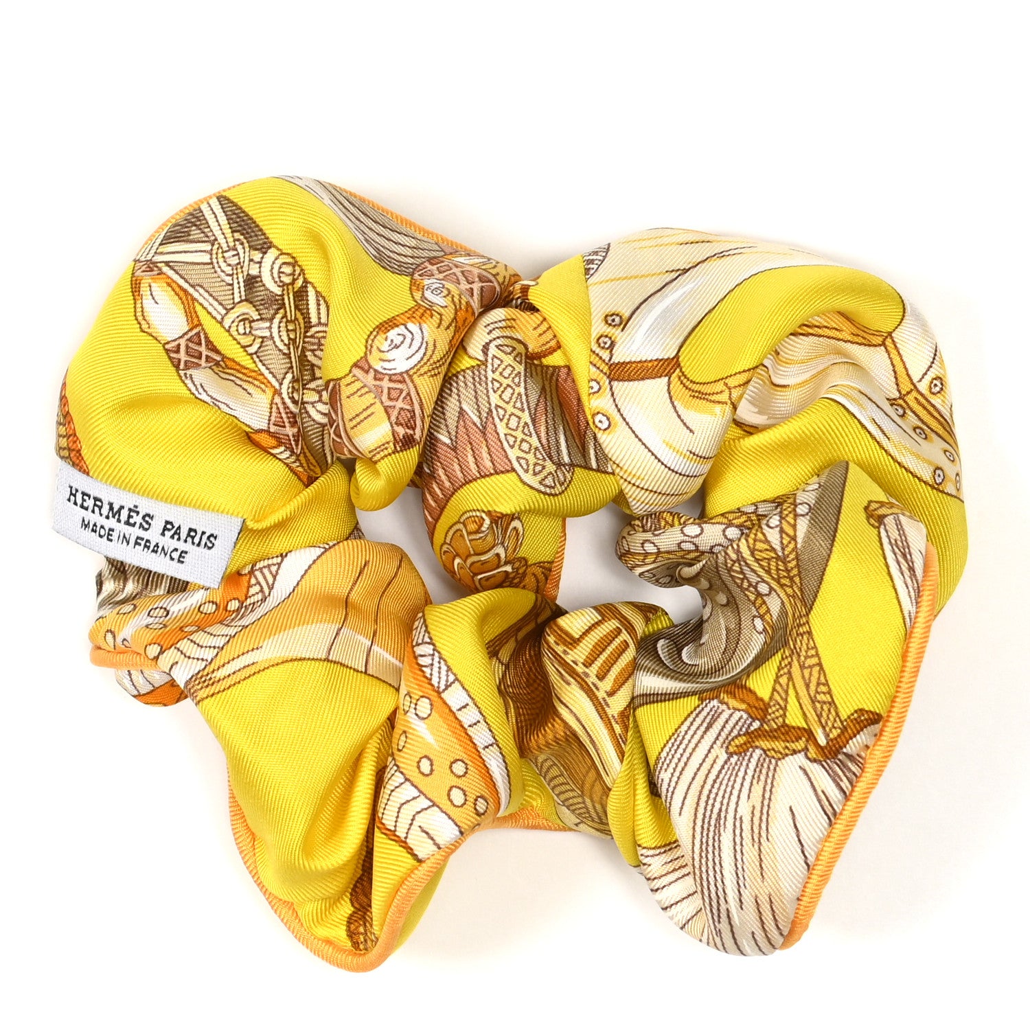 Hermes Silk Patchwork Claudia Scrunchie Multicolore Jaune 2 of 3