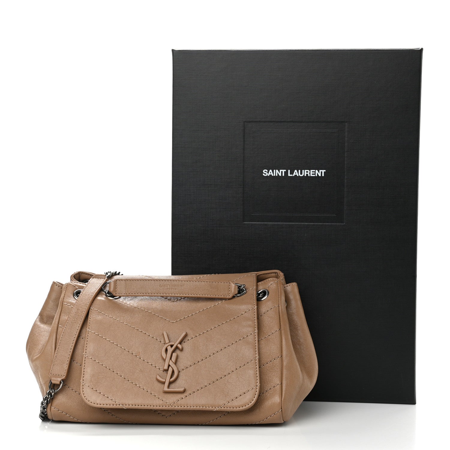Saint Laurent Vintage Lambskin Chevron Monogram Small Nolita Light Carmel 11 of 13