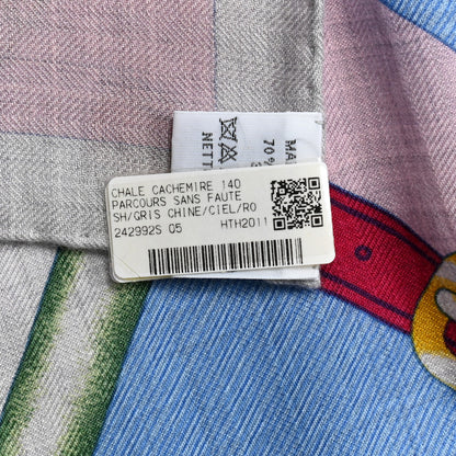 Hermes Cashmere Silk Parcours Sans Faute Shawl 140 Gris Chine Ciel 8 of 8