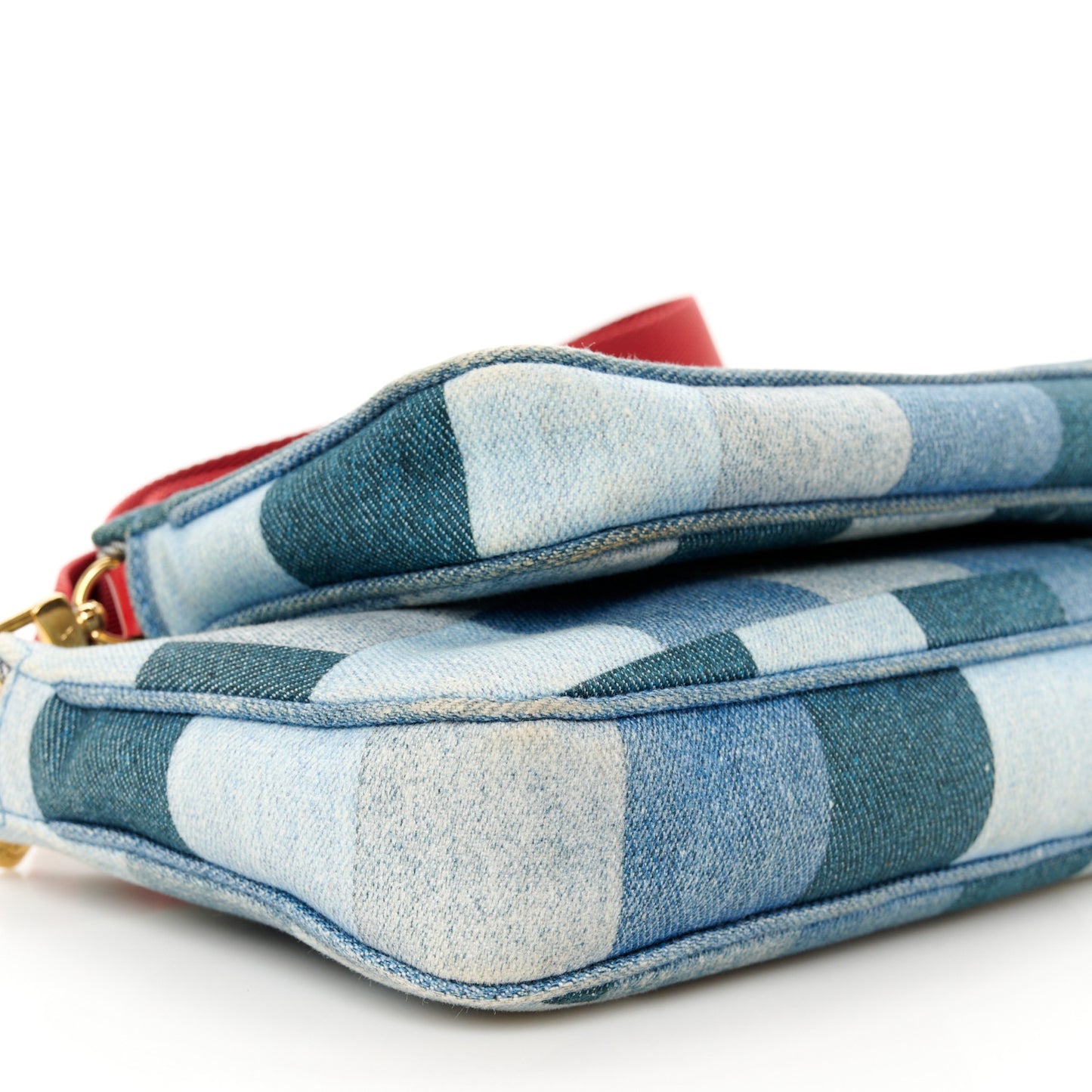 Denim Damier Monogram Patchwork Multi Pochette Accessories Blue Rouge