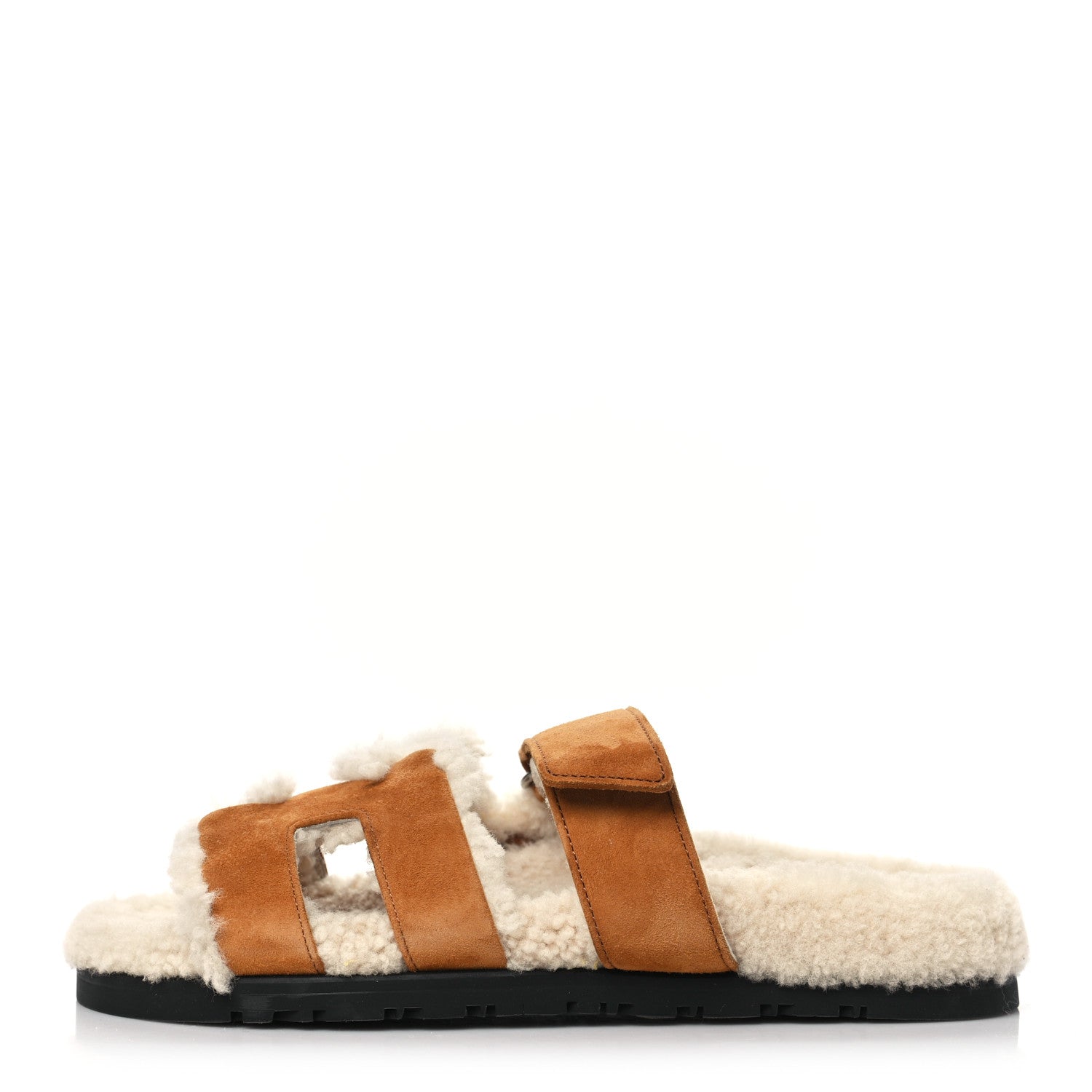 Hermes Suede Goatskin Woolskin Womens Chypre Sandals 37 Naturel Ecru 1 of 8