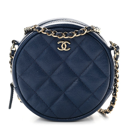 Chanel Caviar Quilted Round Clutch With Chain Navy 1 of 9