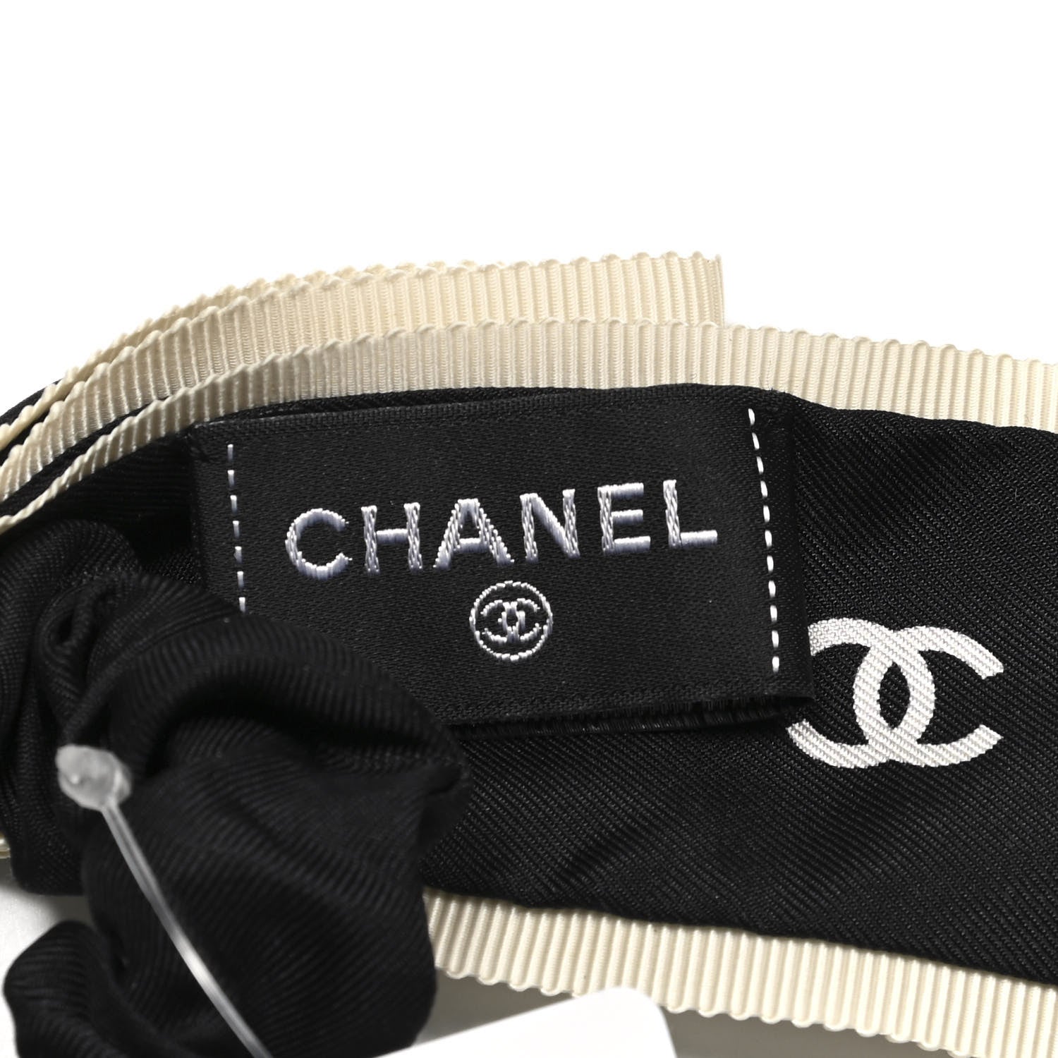 Chanel Silk CC Hair Tie Black Ecru 3 of 4