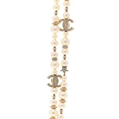 Chanel Metal Crystal Pearl CC Star Long Necklace Gold 4 of 6