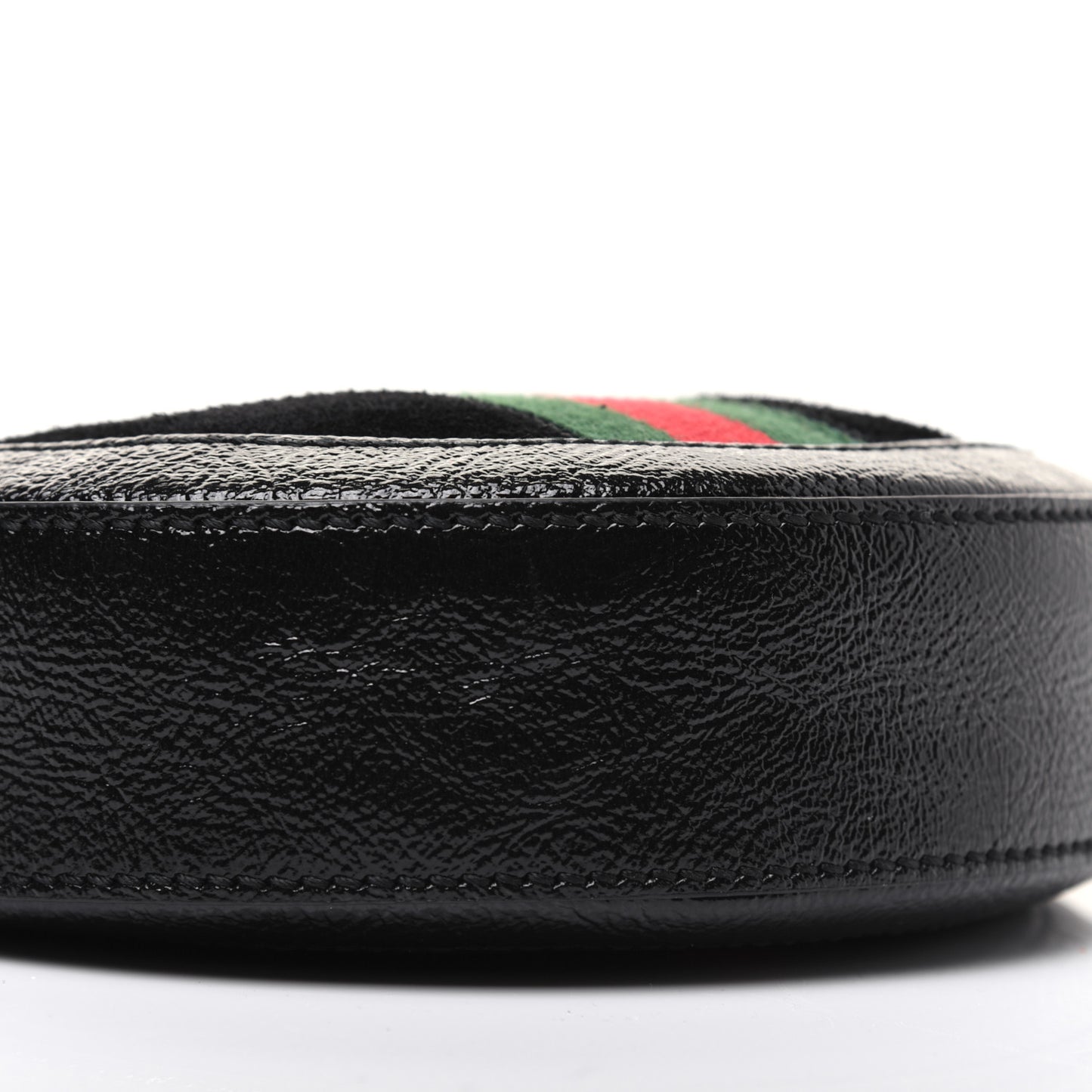 Suede Patent Web Mini Ophidia Round Shoulder Bag Black