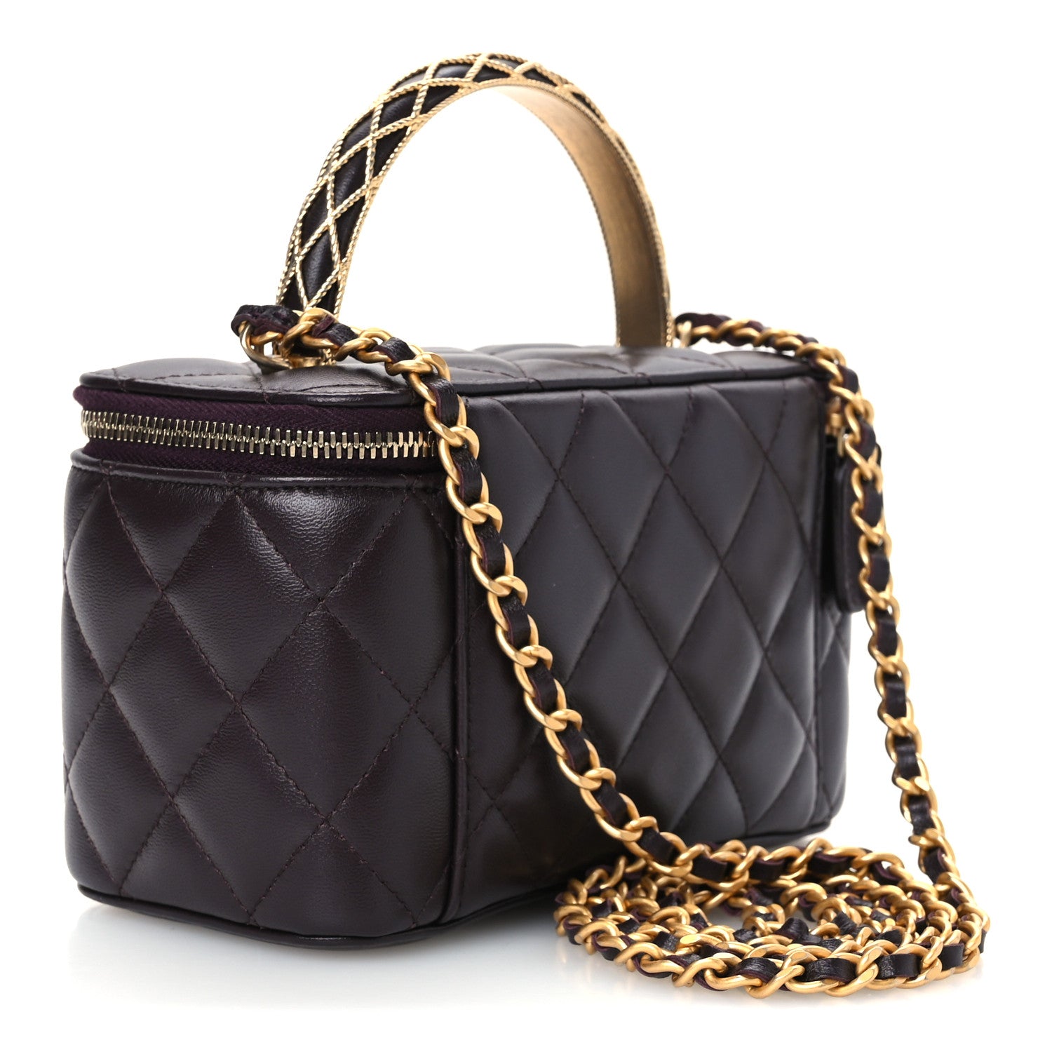 Chanel Lambskin Quilted Metal Twist Small Top Handle Vanity Case With Chain Burgundy 2 of 9