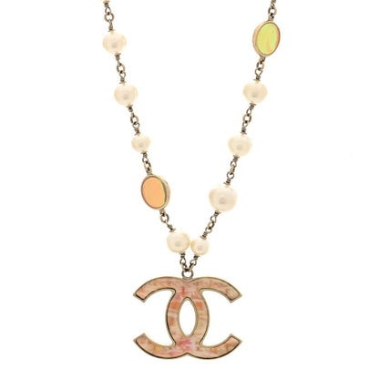 Chanel Metal Pearl Resin CC Pendant Necklace Gold Multicolor 1 of 5