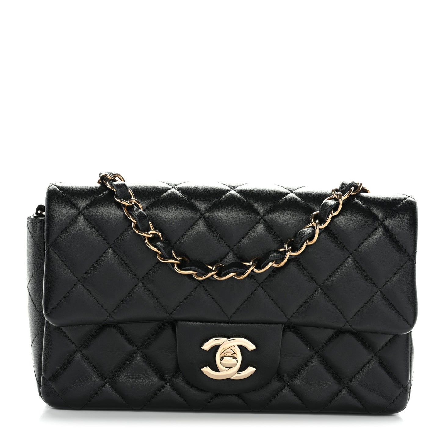 Lambskin Quilted Mini Rectangular Flap Black