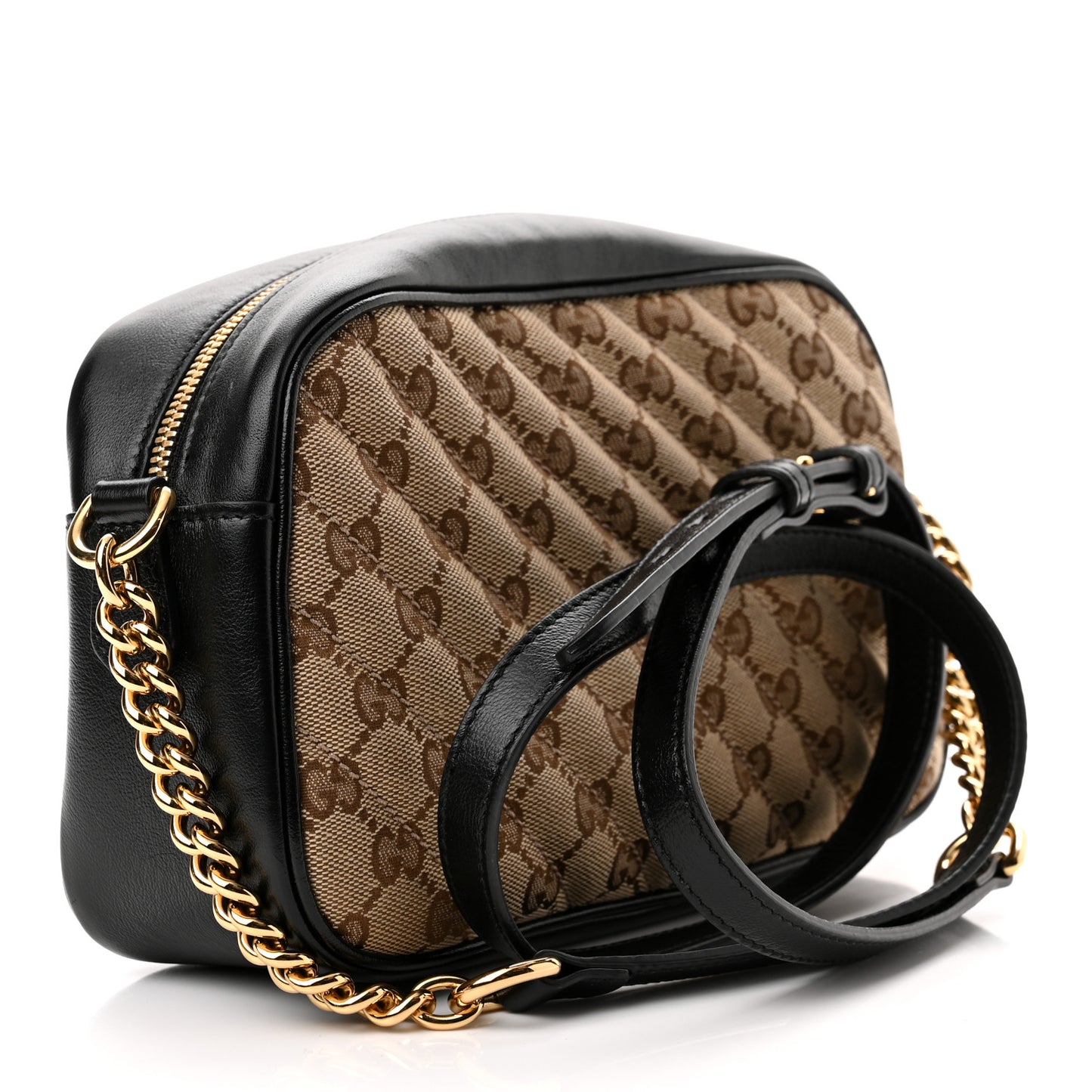 Monogram Matelasse Diagonal Small GG Marmont Chain Shoulder Bag Beige Black