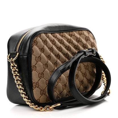Gucci Monogram Matelasse Diagonal Small GG Marmont Chain Shoulder Bag Beige Black 3 of 11