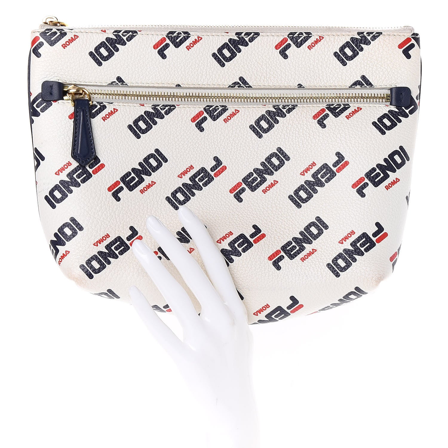 Fendi X FILA Vitello Mania Large Pyramid Cosmetic Case White Blueberry 2 of 8