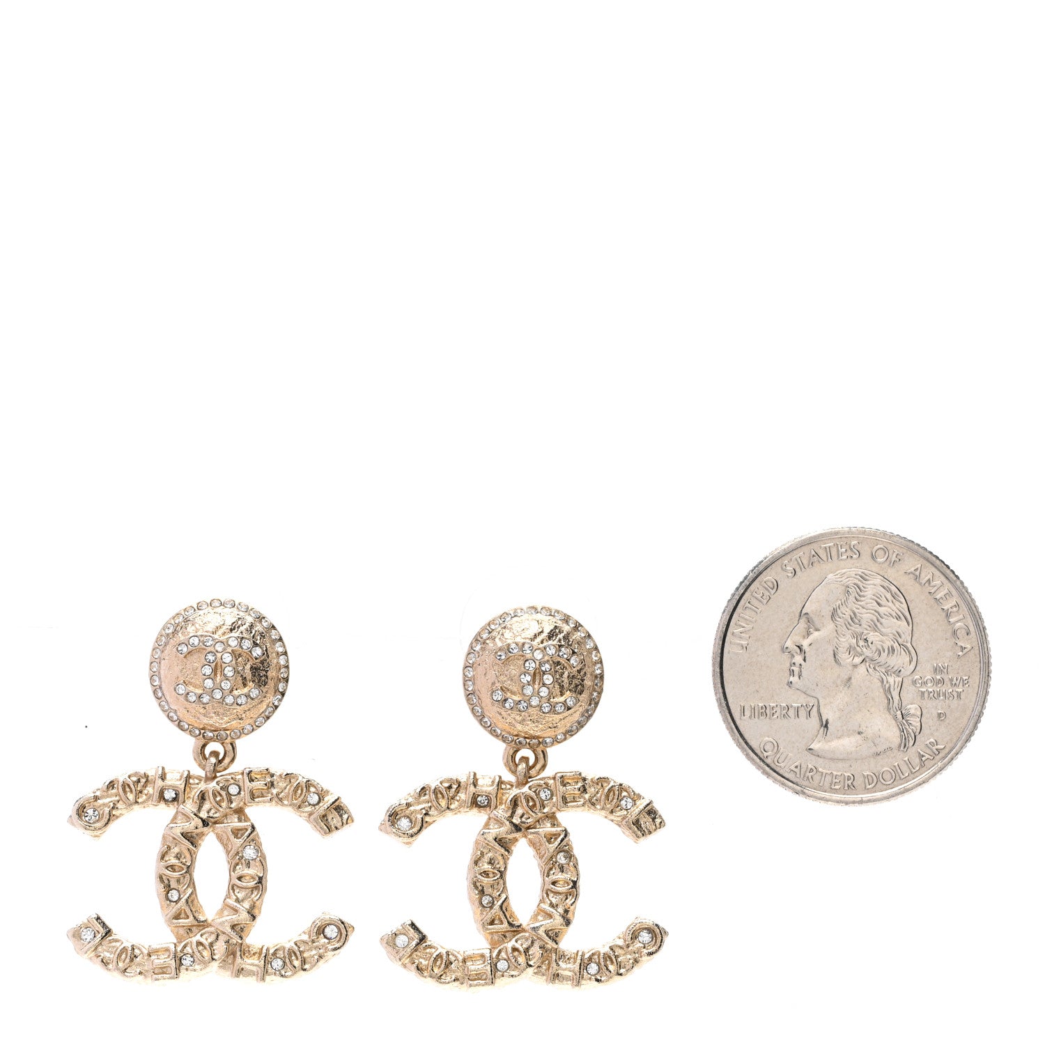 Chanel Crystal CC Drop Logo Earrings Gold 2 of 5