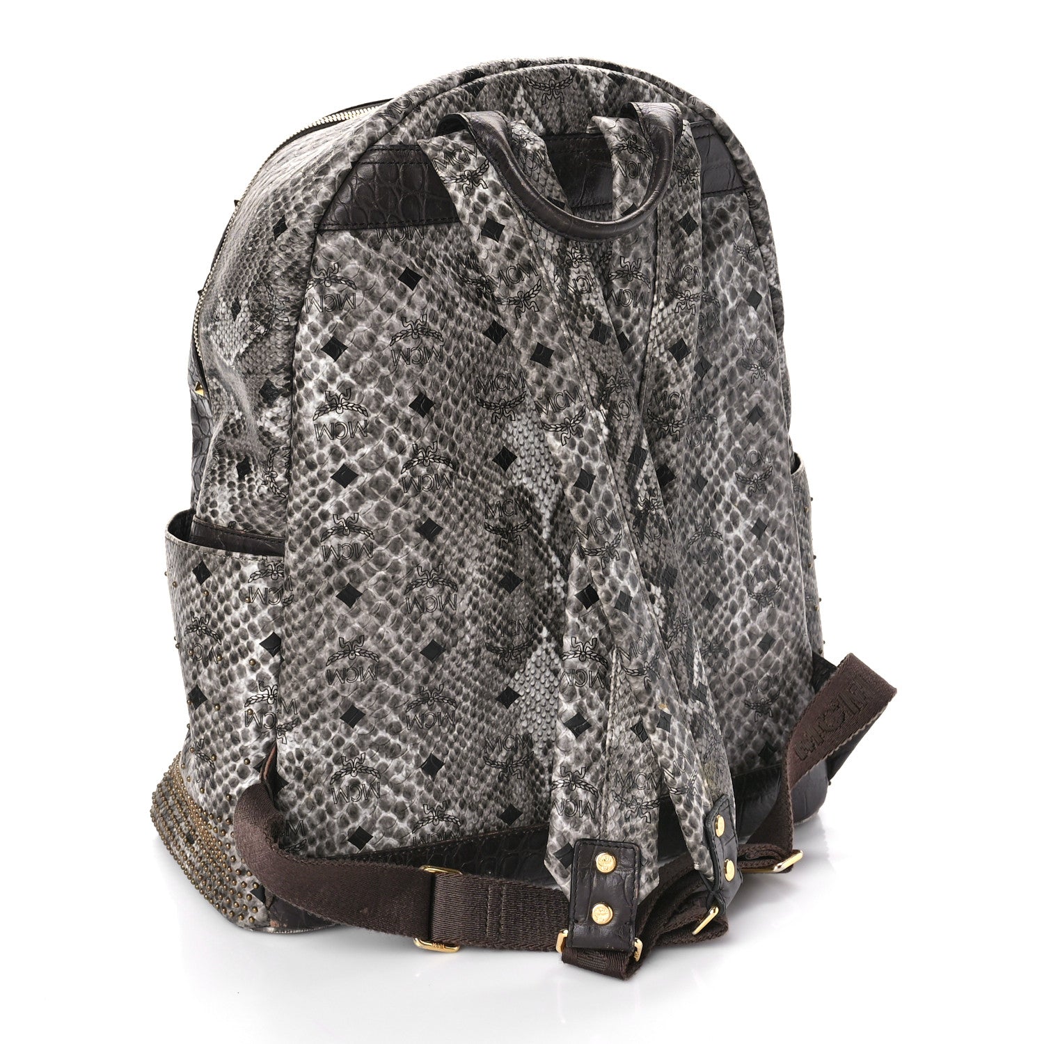 MCM Snakeskin Medium Studded Backpack Black Multicolor 1234957