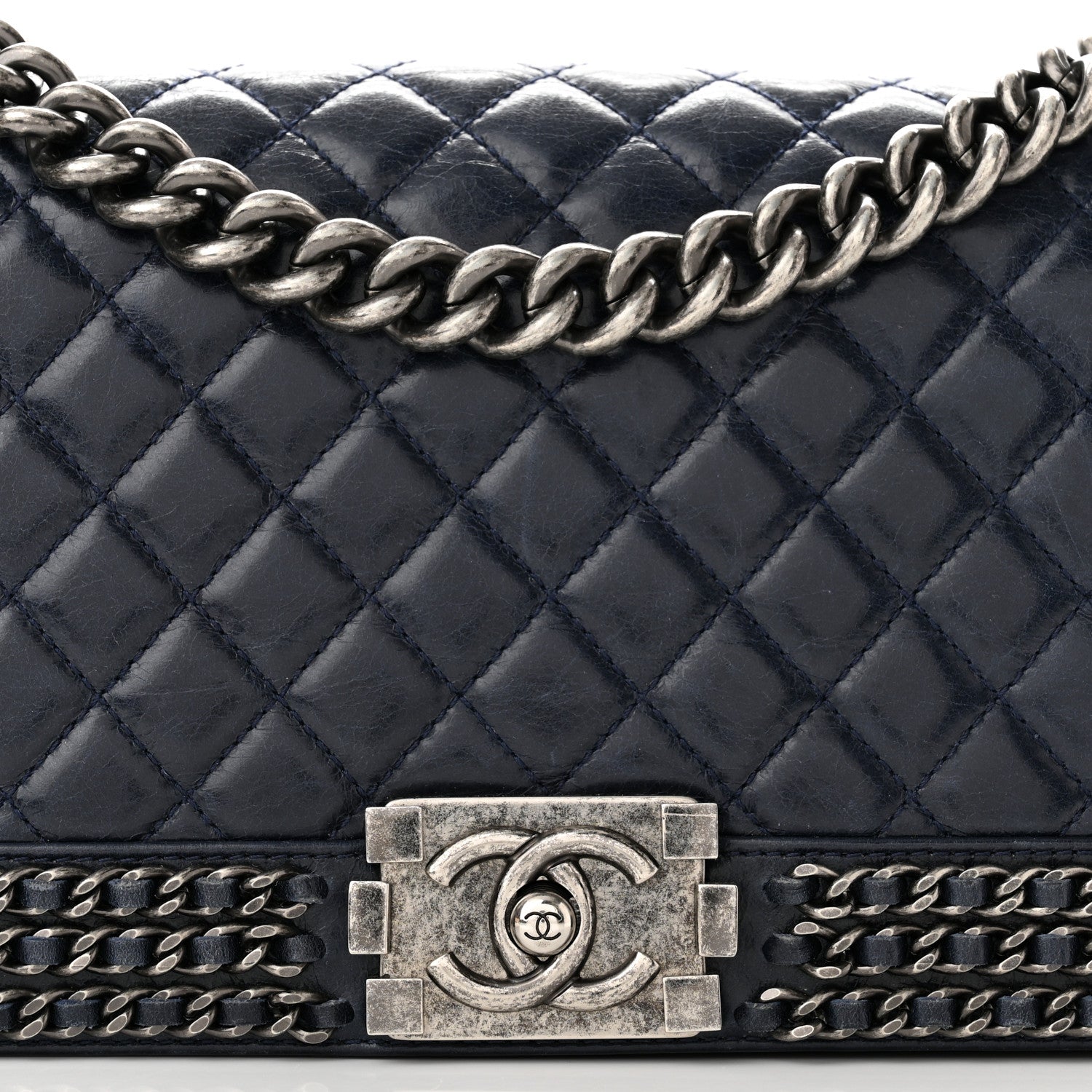 Chanel Glazed Calfskin Quilted Medium Boy Chained Flap Blue 8 of 10