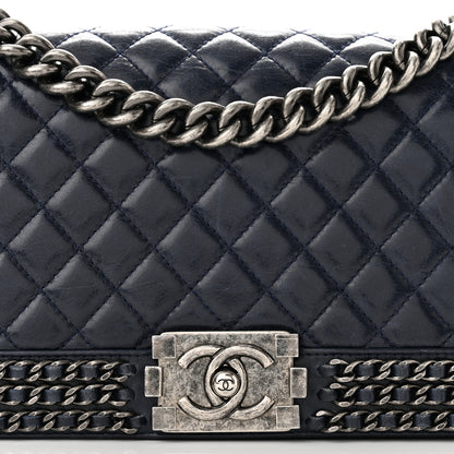 Chanel Glazed Calfskin Quilted Medium Boy Chained Flap Blue 8 of 10