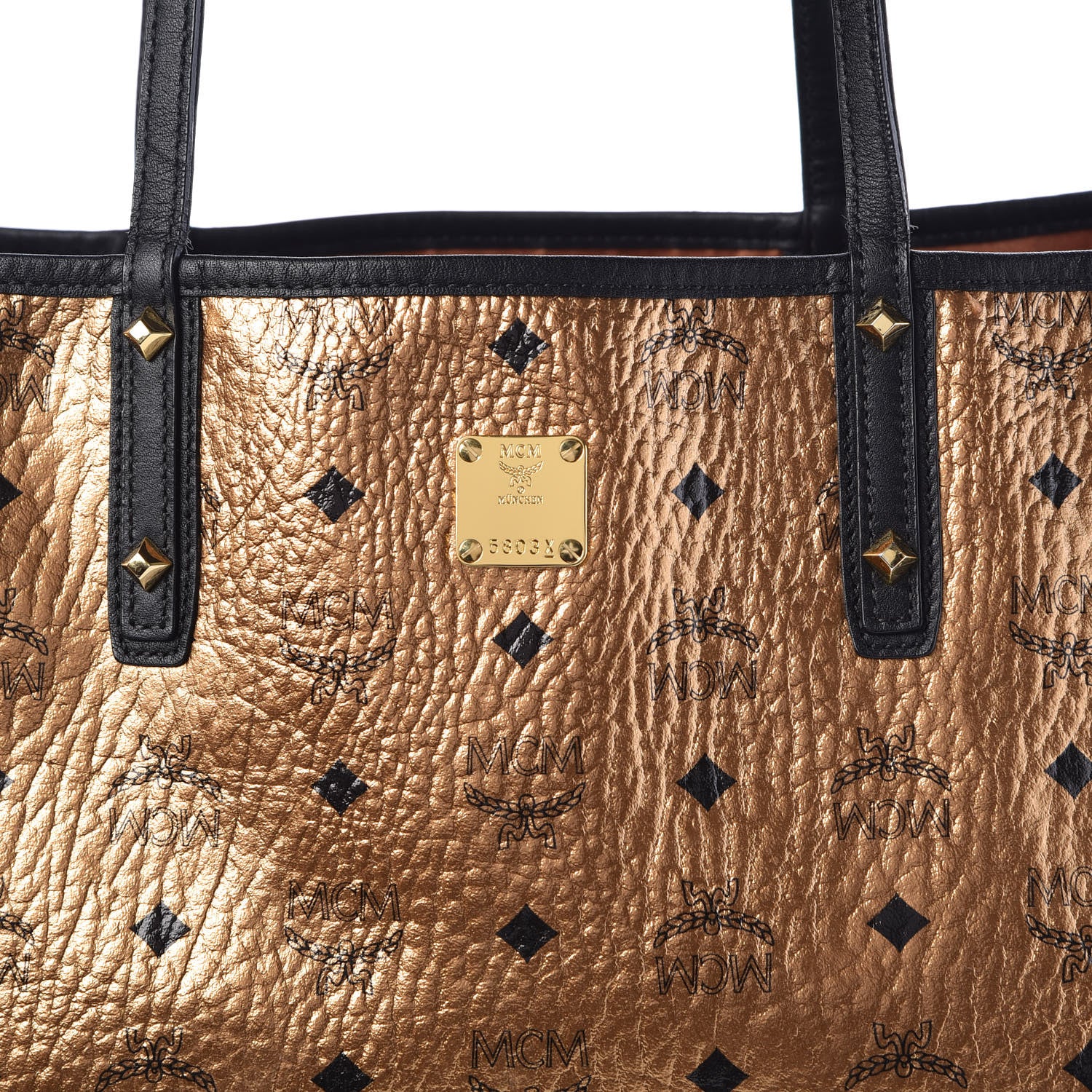 MCM Metallic Visetos Medium Shopper Tote Gold 6 of 14