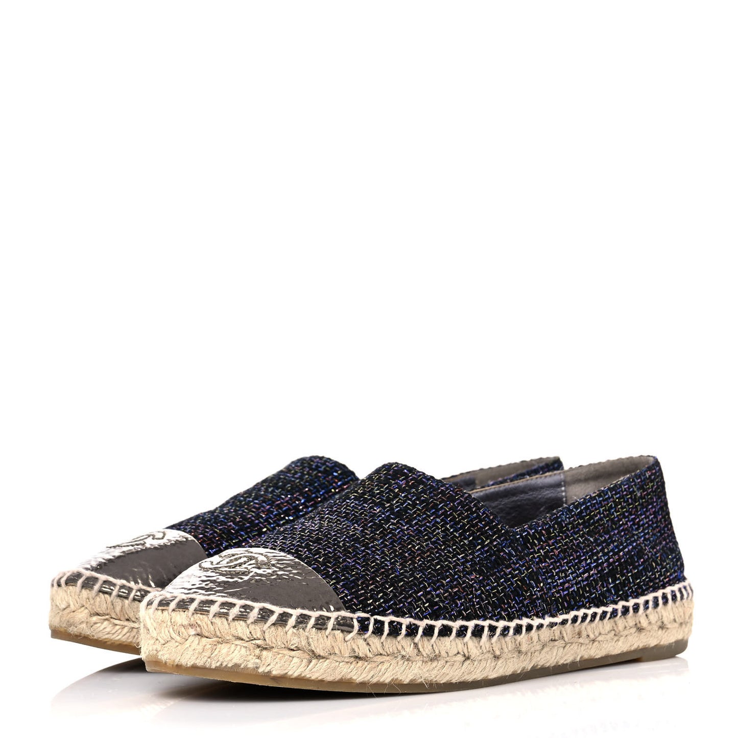Tweed Patent Goatskin CC Espadrilles 40 Black Pink Yellow Silver