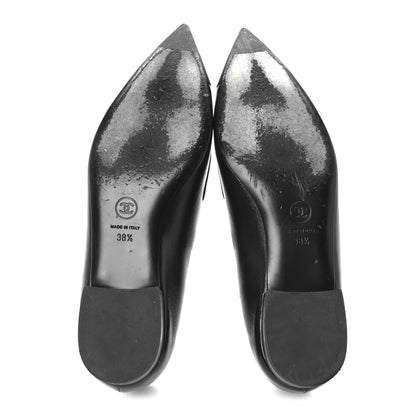Chanel Shiny Lambskin Grosgrain Pearl Mary Jane Flats 38.5 Black 6 of 9