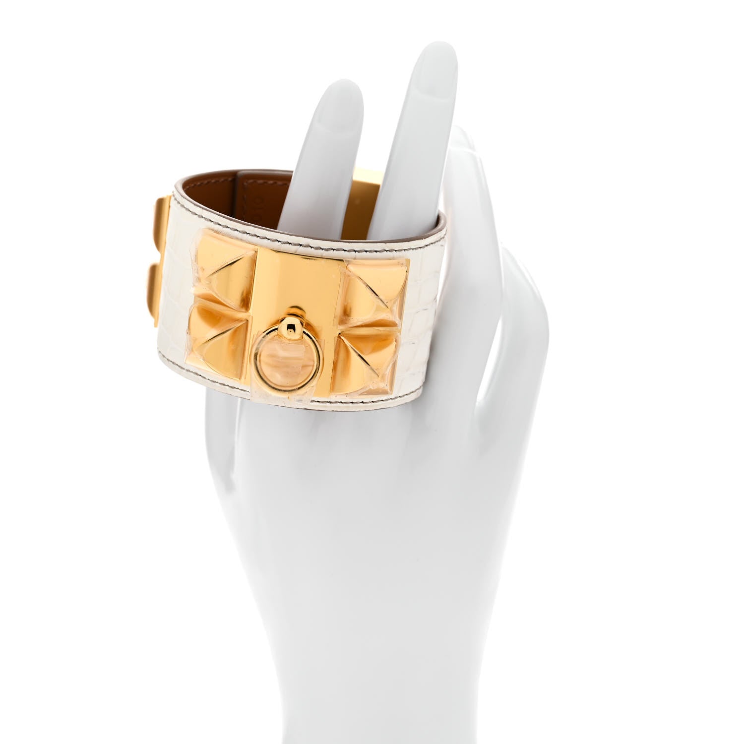 Hermes Matte Niloticus Crocodile Himalaya Collier De Chien CDC Bracelet T1 Blanc 2 of 6