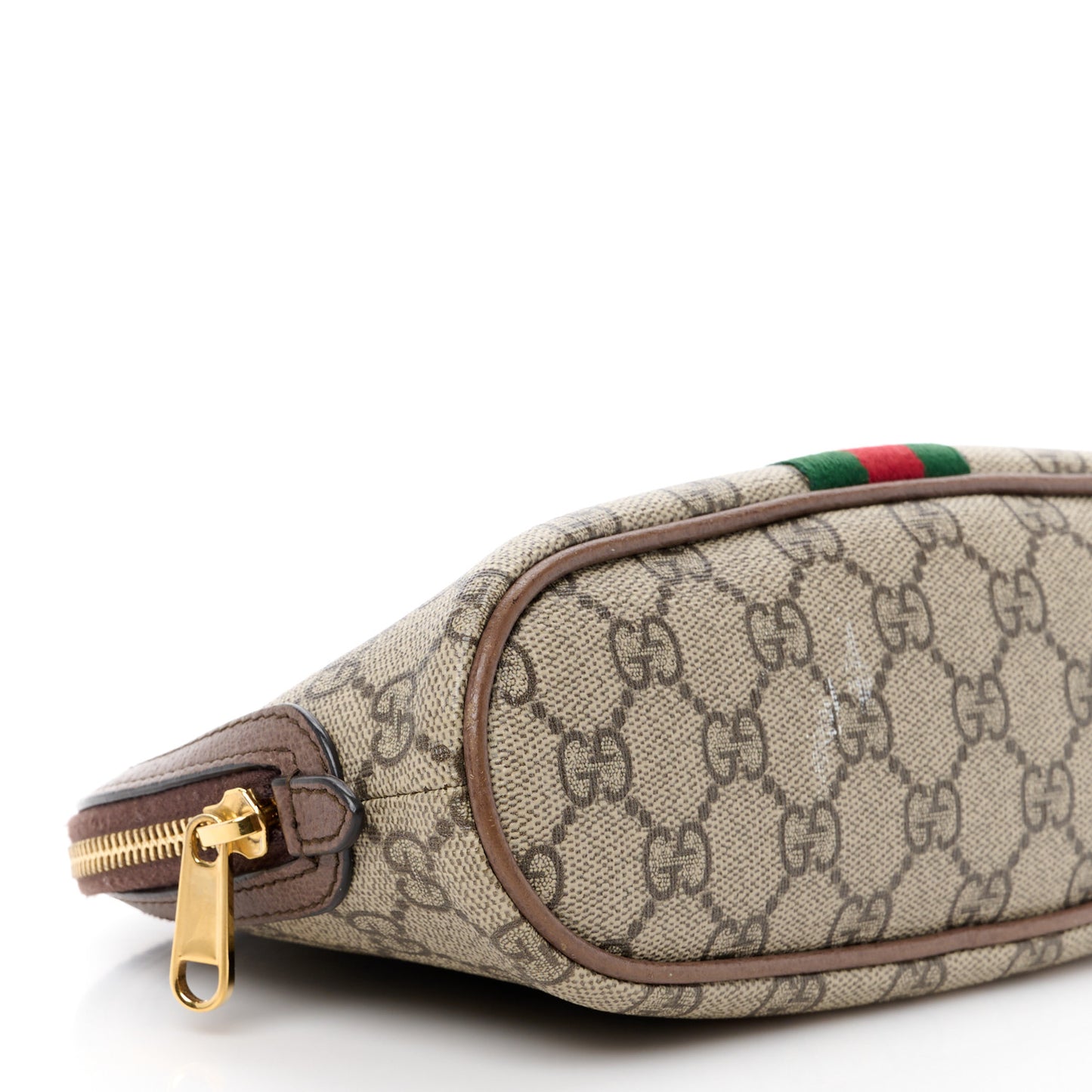 GG Supreme Monogram Textured Calfskin Web Large Ophidia Cosmetic Case Beige Ebony New Acero