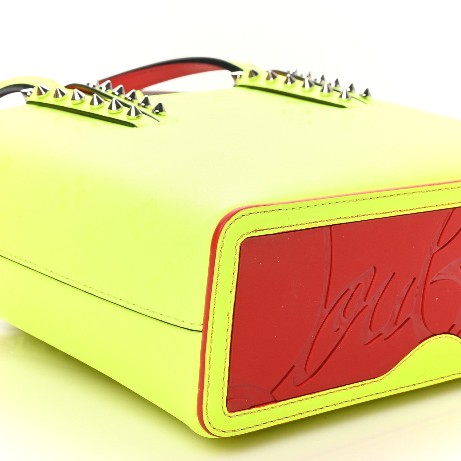 Christian Louboutin Patent Calfskin Loubinthesky Small Cabata Tote Fluo Yellow 9 of 10