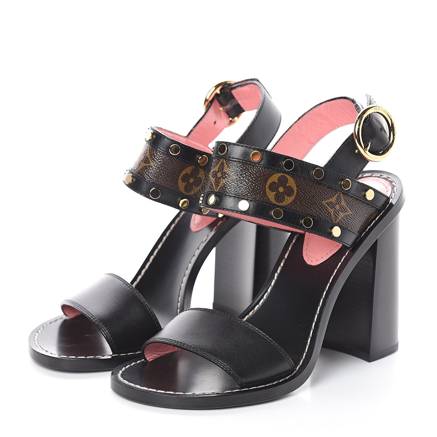 Calfskin Monogram Passenger Heeled Sandals 37 Black Rose