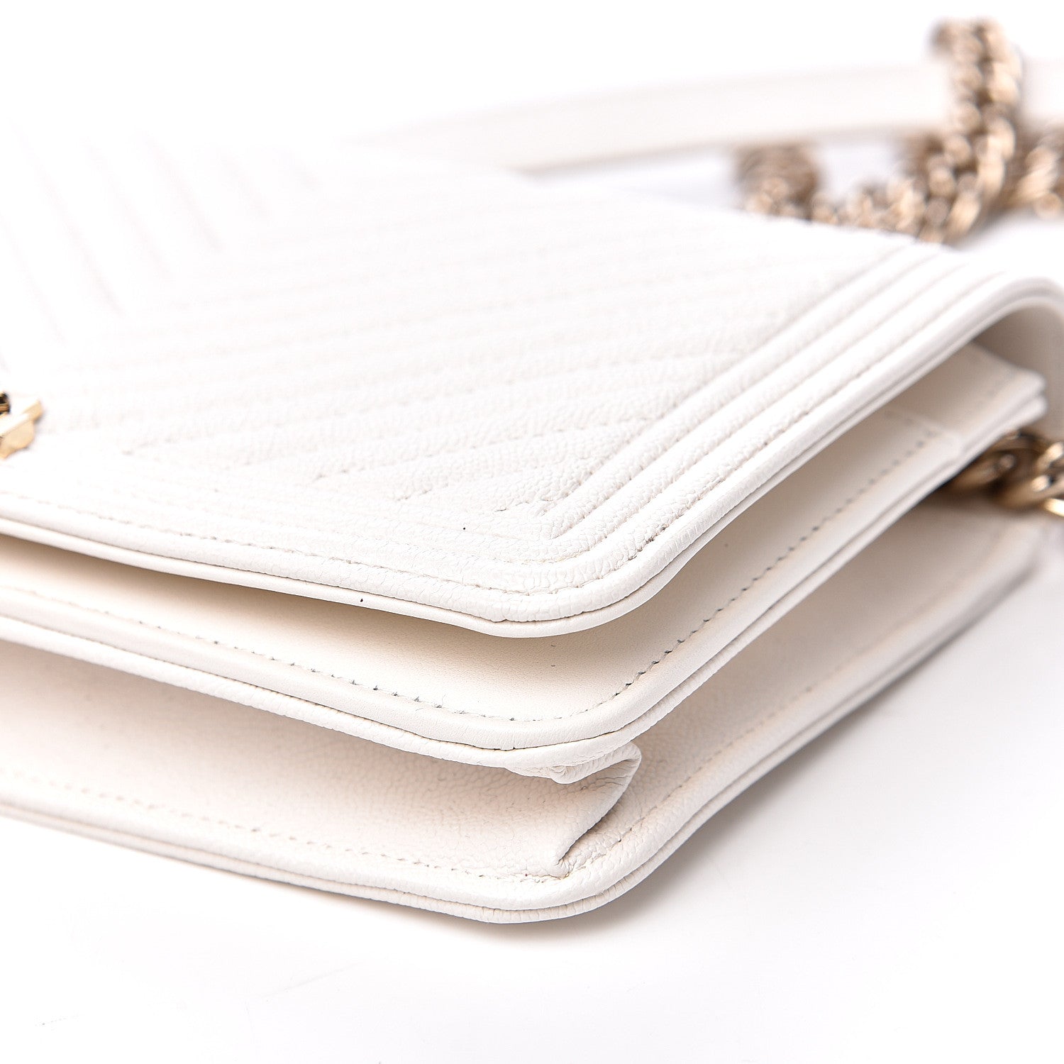 Chanel Caviar Chevron Boy Wallet On Chain WOC White 9 of 10
