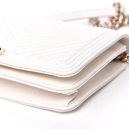 Chanel Caviar Chevron Boy Wallet On Chain WOC White 9 of 10