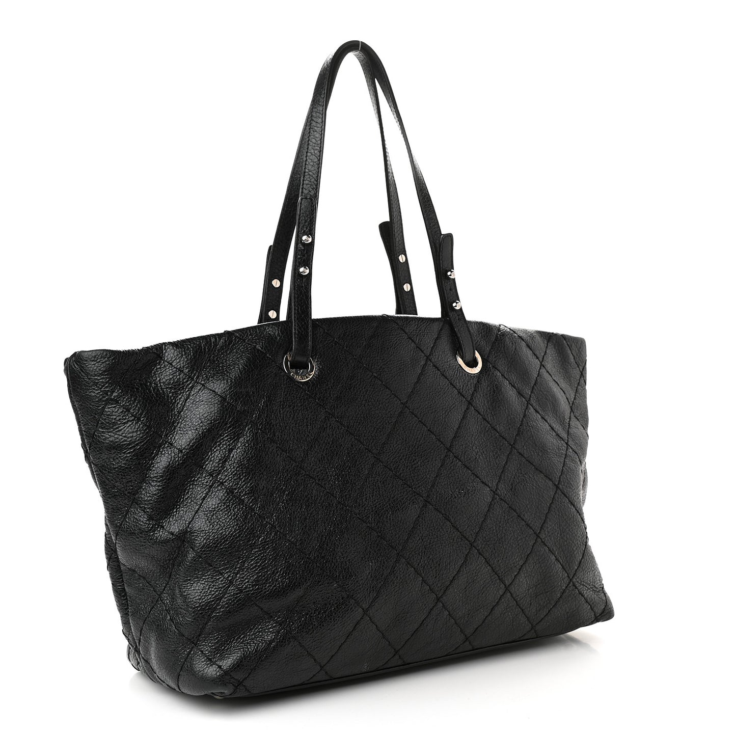Glazed Calfskin Large On The Road Tote Black