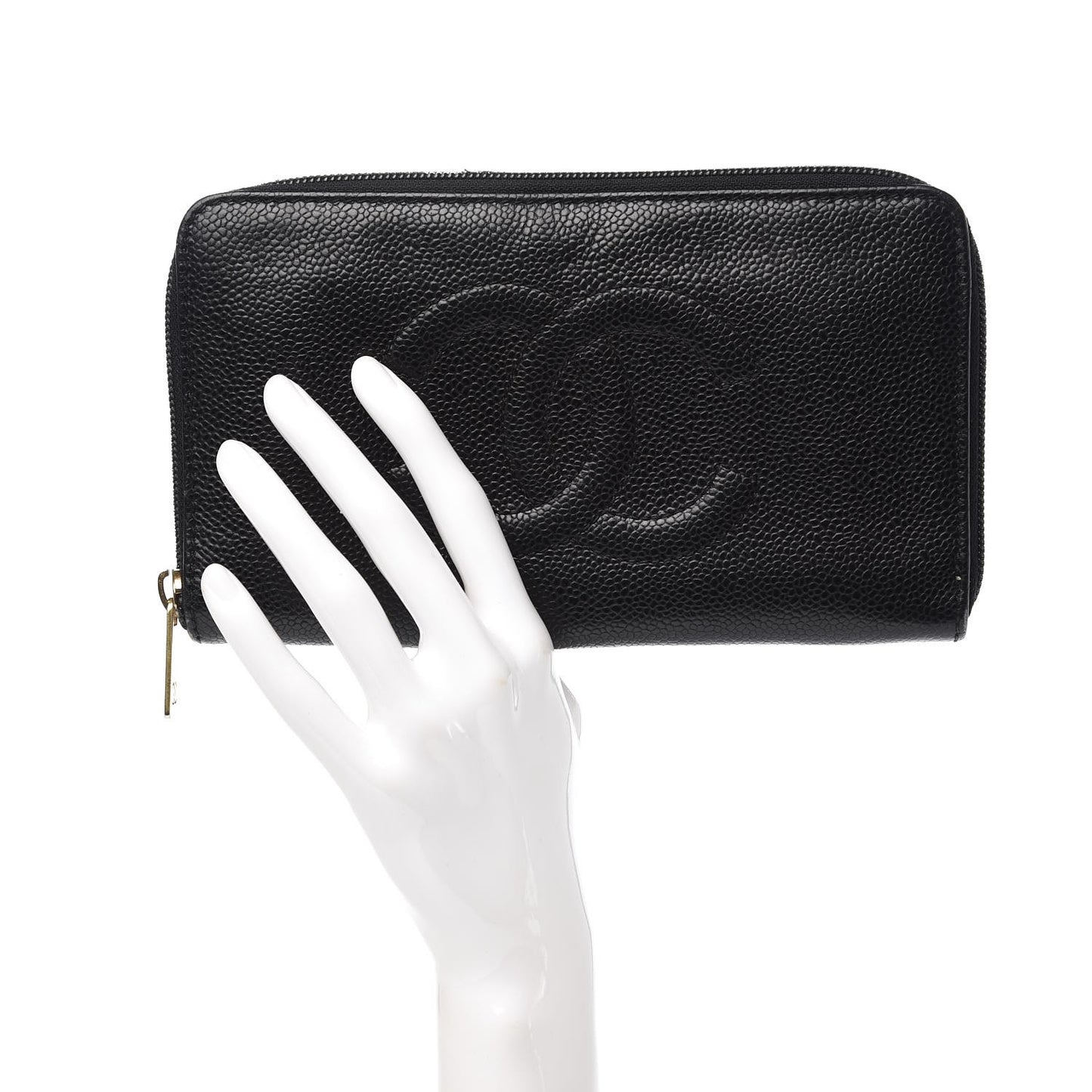 Caviar CC Timeless Large Zip Around Wallet Black