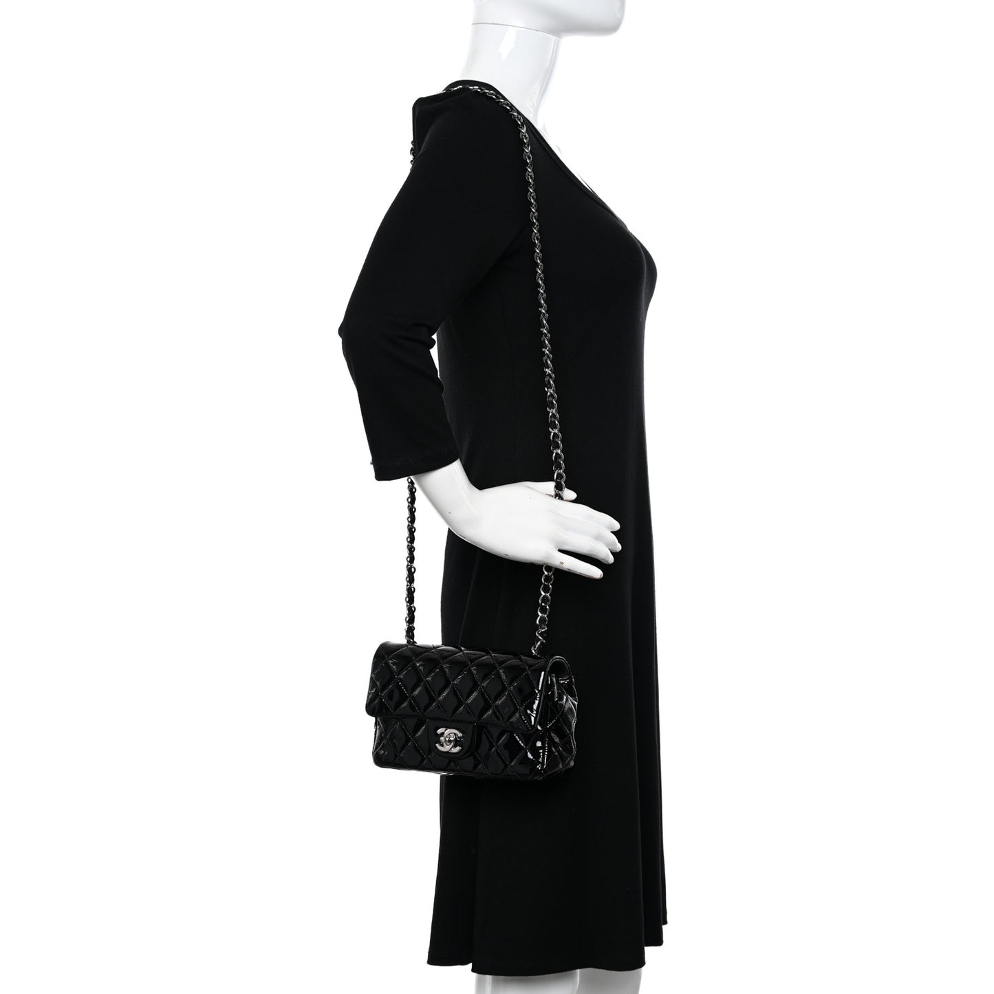 Patent Calfskin Quilted Mini Rectangular Flap Black