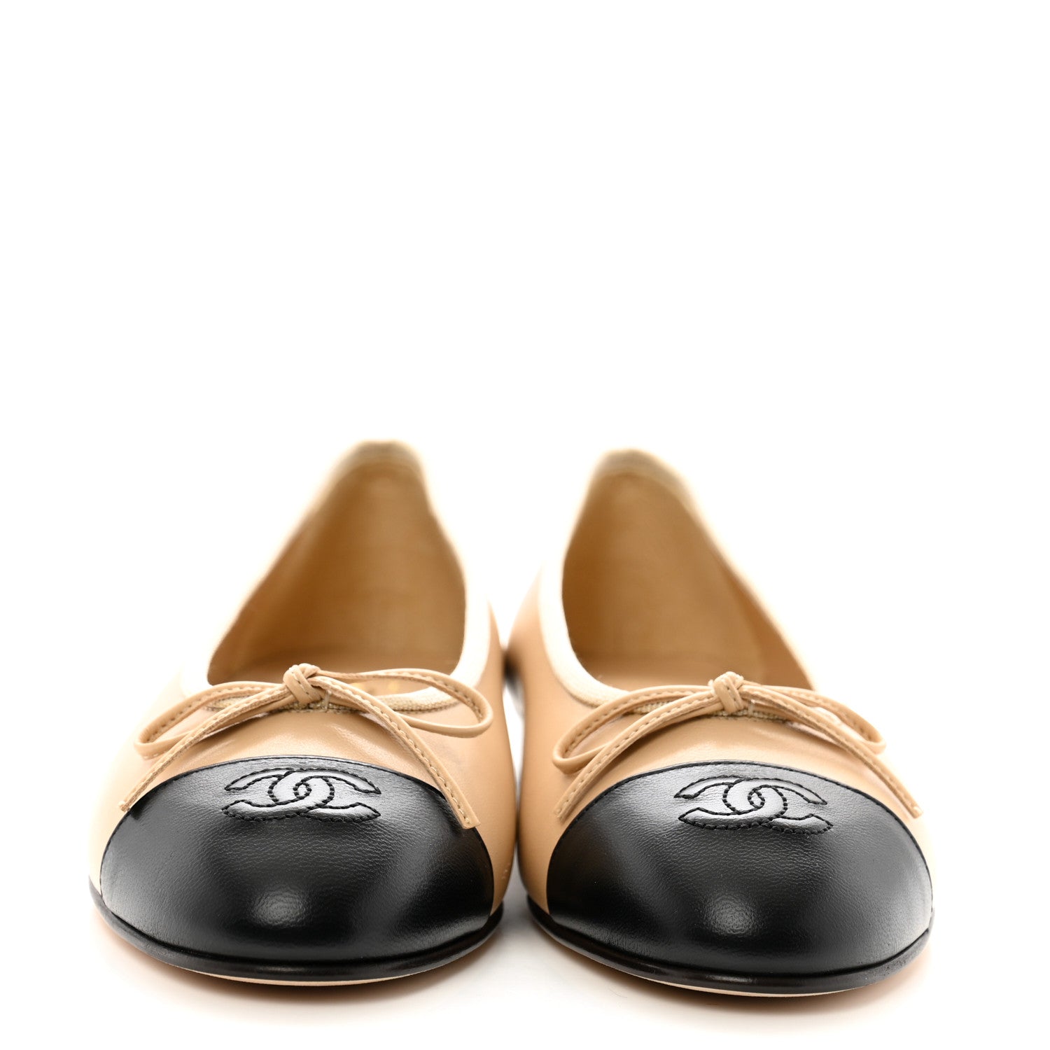 Chanel Lambskin Cap Toe CC Ballerina Flats 37 Beige Black 3 of 10