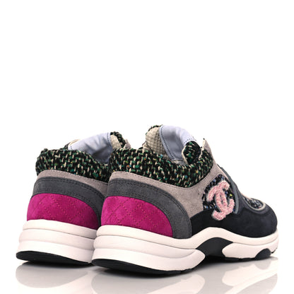 Chanel Tweed Suede CC Sneakers 36.5 Grey Pink Multicolor 4 of 8