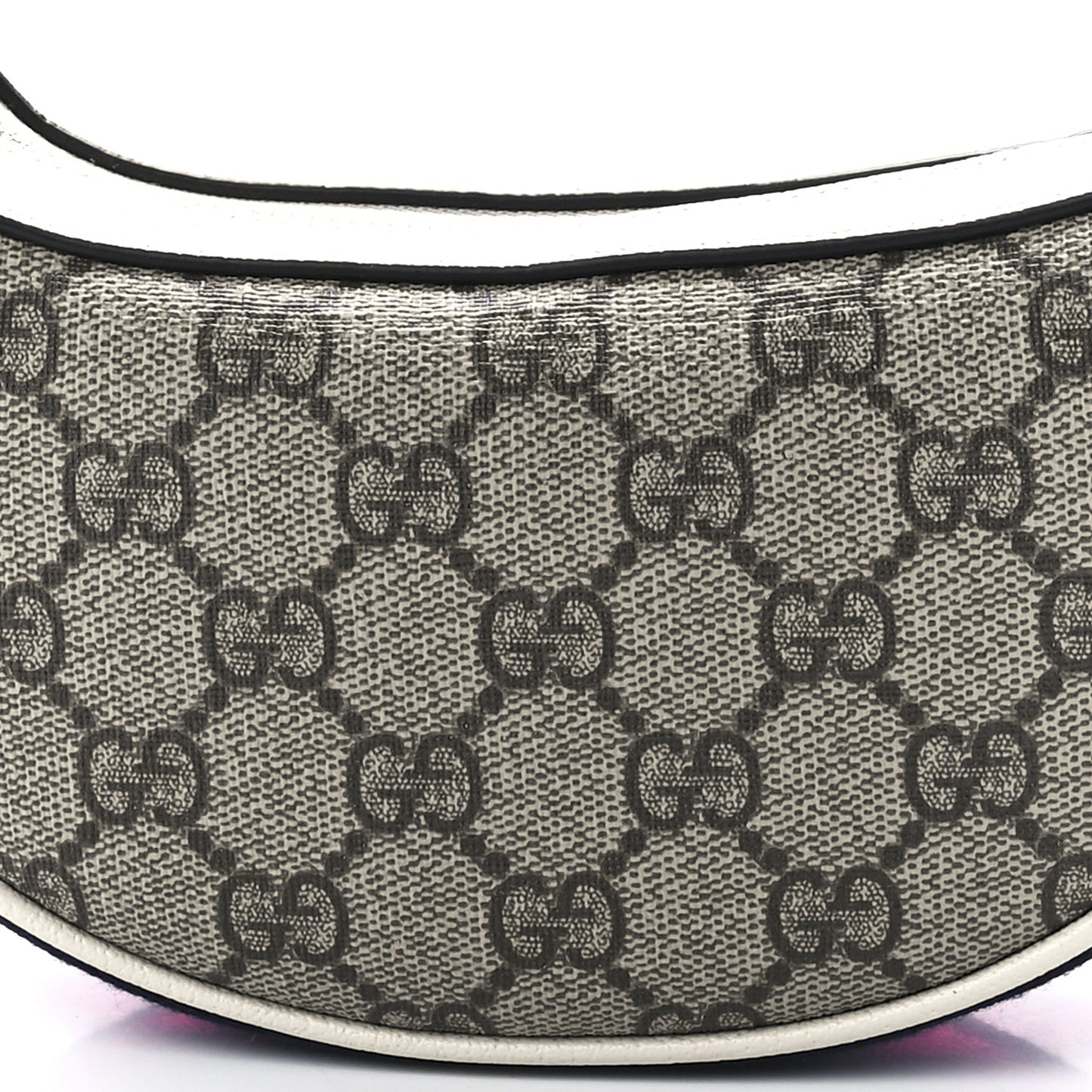 GG Supreme Monogram Textured Dollar Calfskin Web Mini Ophidia Half Moon Hobo Beige Ebony Mystic White