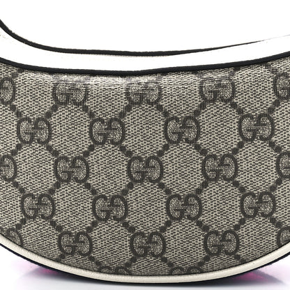 Gucci GG Supreme Monogram Textured Dollar Calfskin Web Mini Ophidia Half Moon Hobo Beige Ebony Mystic White 8 of 11