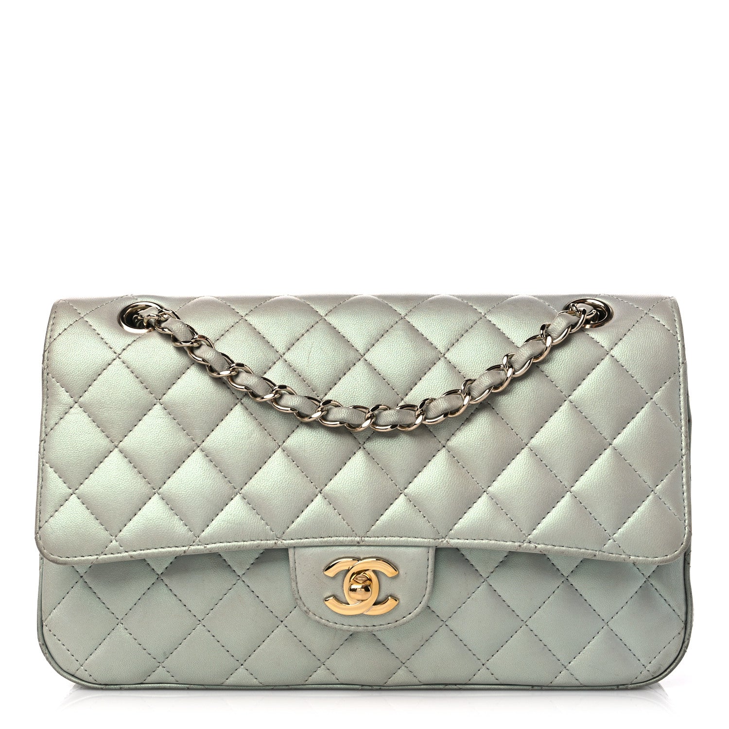 Chanel Iridescent Lambskin Quilted Medium Double Flap Light Blue 1 of 13