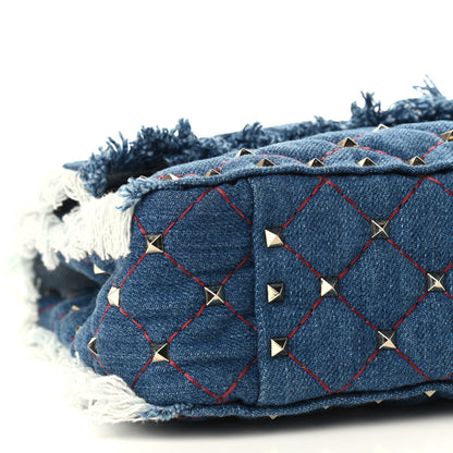 Valentino Garavani Denim Fringe Medium Rockstud Spike Shoulder Bag Blue 7 of 8