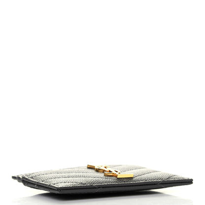 Saint Laurent Grain De Poudre Matelasse Chevron Monogram Credit Card Case Storm 3 of 4