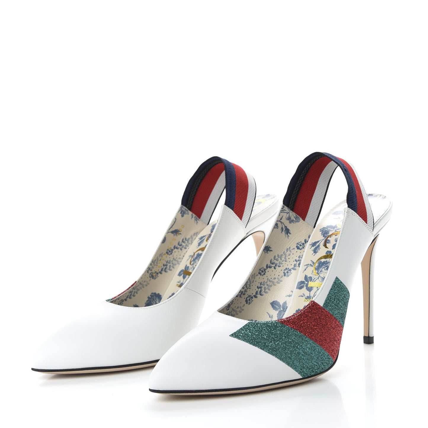 Calfskin Glitter Web High Heel Slingback Pumps 40.5 White