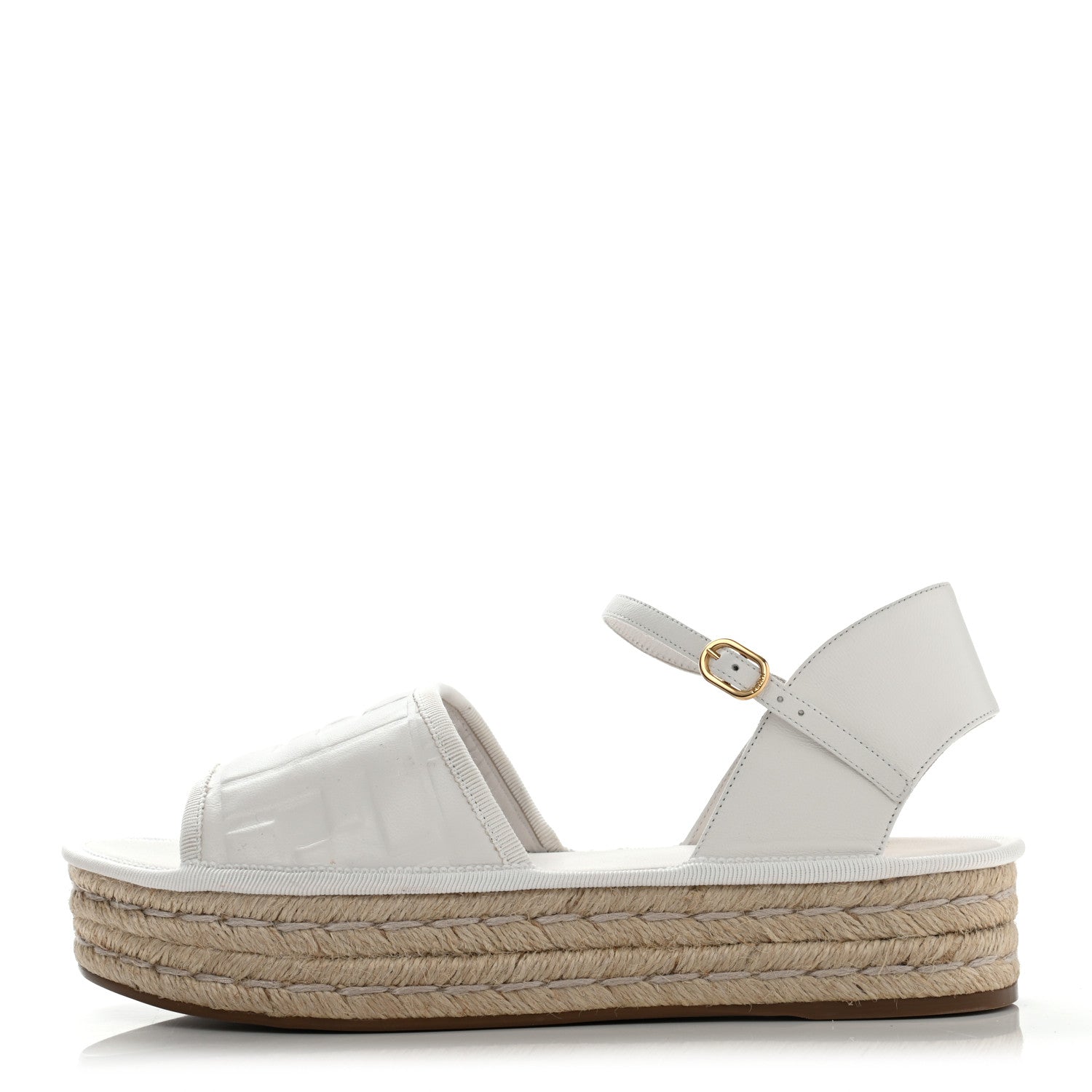Fendi Nappa FF Embossed Espadrille Platform Sandals 36.5 Snow 1 of 10