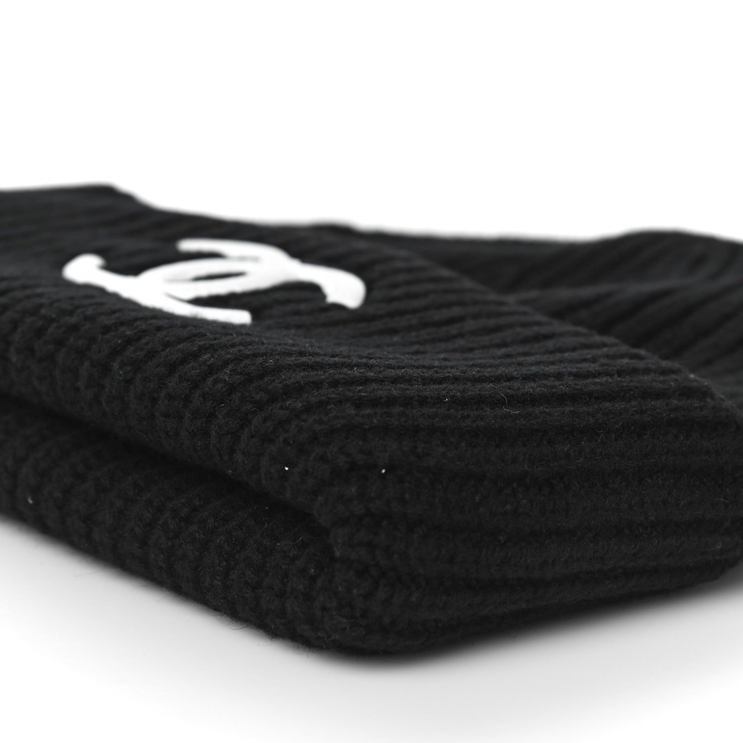 Chanel Wool Cashmere CC Beanie Hat Light Black White 14 of 16