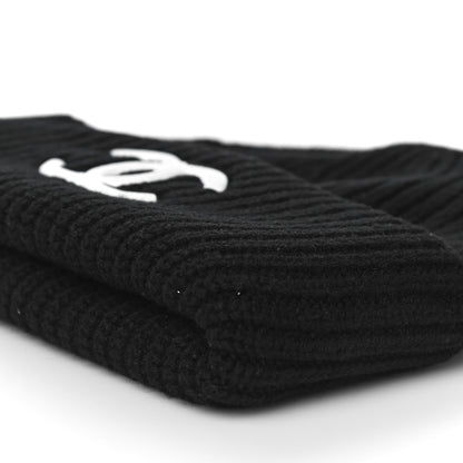 Chanel Wool Cashmere CC Beanie Hat Light Black White 14 of 16