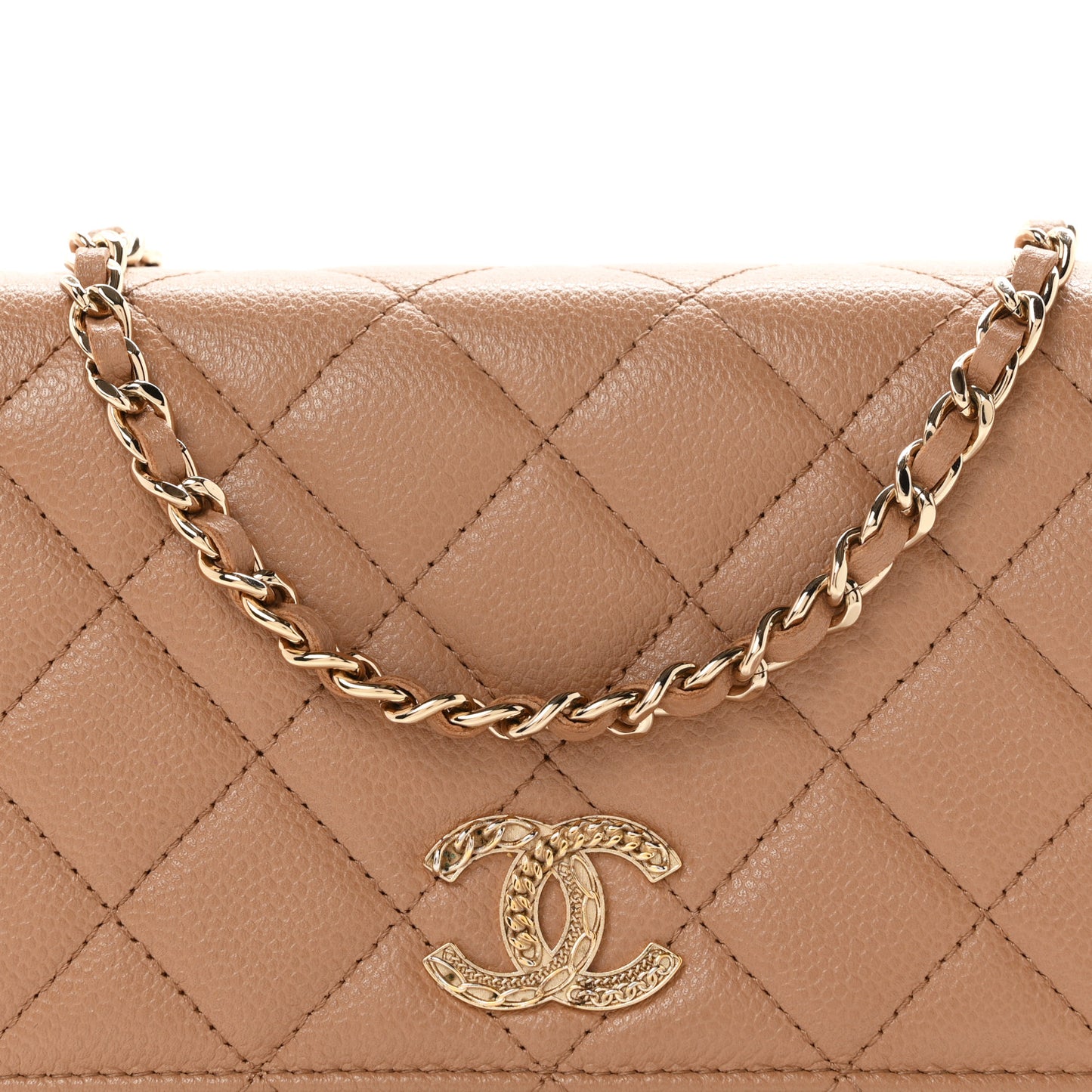 Caviar Quilted Multi Chain Wallet On Chain WOC Beige